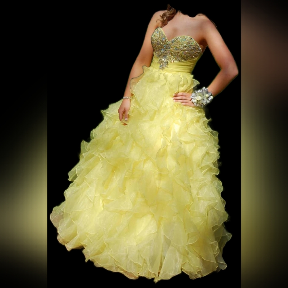 Night Moves Yellow Ruffled Prom Dress